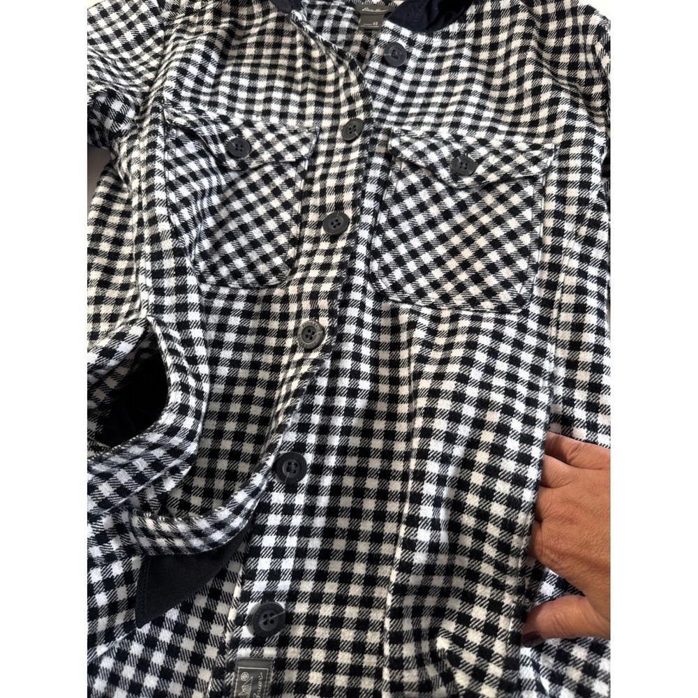 EDDIE BAUER Black White Plaid Hooded Button‎ Down Jacket Women's XS NWOT - Picture 8 of 15